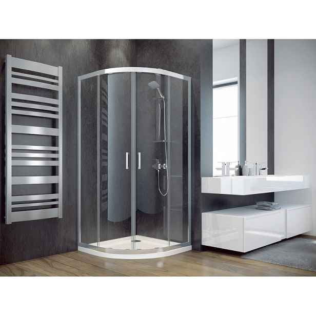 BESCO Čtvrtkruhový sprchový kout MODERN 80 x 80 x 165 cm snížený; matné sklo frost; bez vaničky