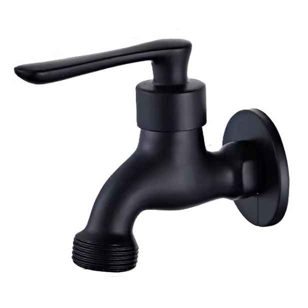 Eco produkty Černý nástěnný zahradní/pračkový ventil 1/2" s přípojkou 3/4"; délka 80 mm - černá matná