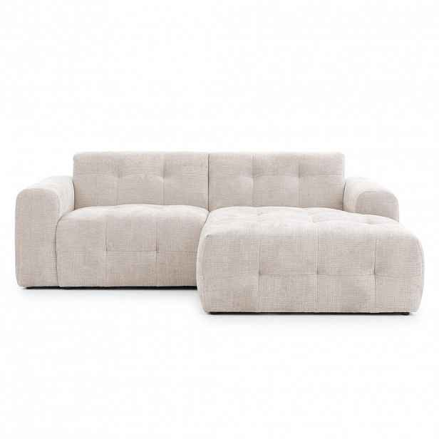 luma-home ROHOVÁ POHOVKA s otomanem vpravo, rafinovaným prošíváním, vlnovým pružinovým jádrem, Š234/H161/V79 cm, potah ze ženilky v béžové barvě / 210