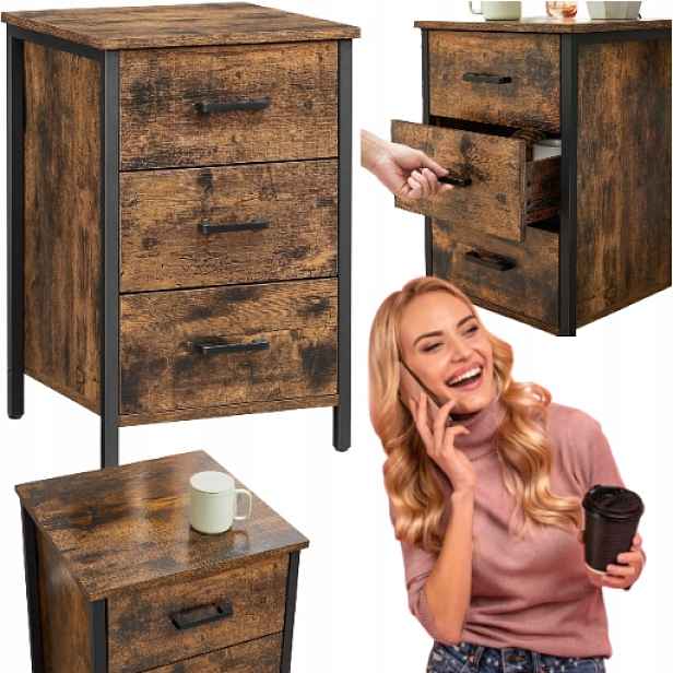 Noční Stolek Loft 3 zásuvky Boční stolek Pomocný stolek do obývacího pokoje Ložnice