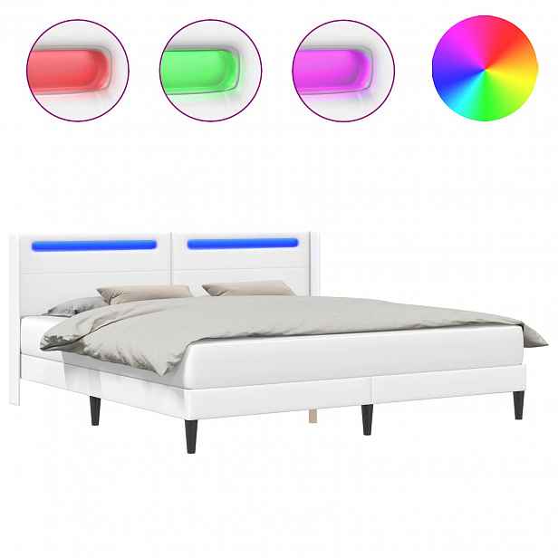 vidaXL Rám postele s LED pásky s čelo Bílá 200 x 200 cm Umělá kůže