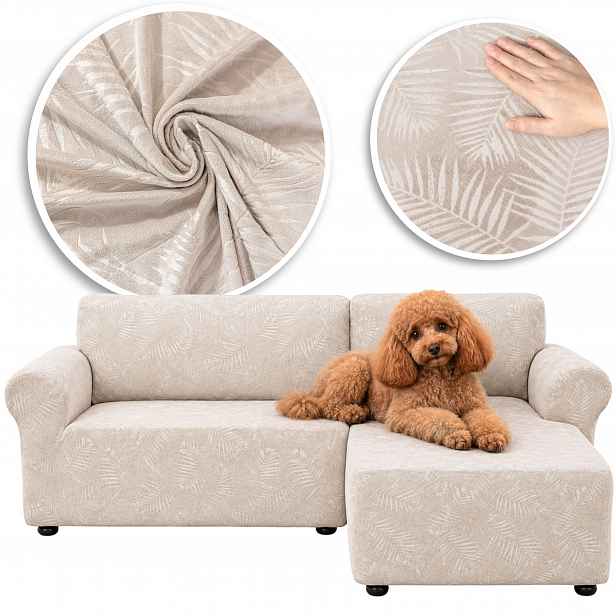 Potah Na Celý Roh Pohovky Pohovka Velur Palmové Listy Pravý 3+2OS