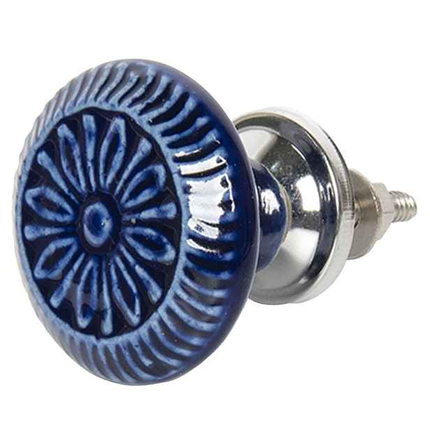 Modrá keramická úchytka Bluvy - Ø 4 cm Clayre & Eef