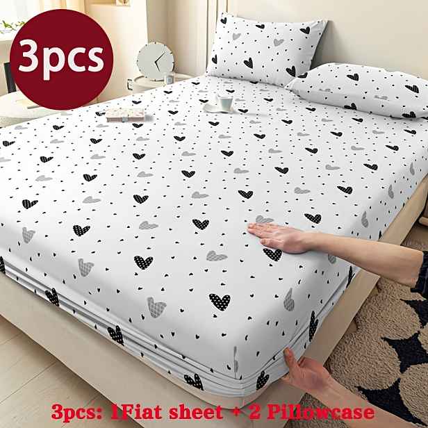 TEMU 3dílná sada, 1 ks prostěradla vhodné pro jednolůžko, dvoulůžko, King Size postel, 1 ks prostěradla a 2 ks povlaků na polštáře (vložky nejsou