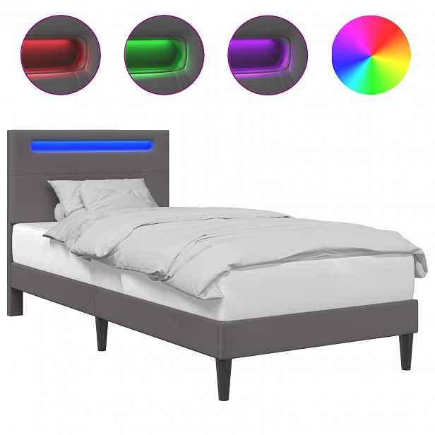 vidaXL Rám postele s LED pásky s čelo Šedá 80 x 200 cm Umělá kůže