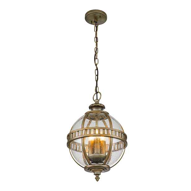 Venkovní závěsná lampa vintage retro hnědá skleněná koule 30 cm Kichler