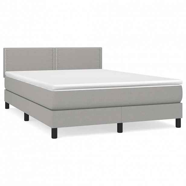 vidaXL Box spring postel s matrací světle šedá 140 x 190 cm textil