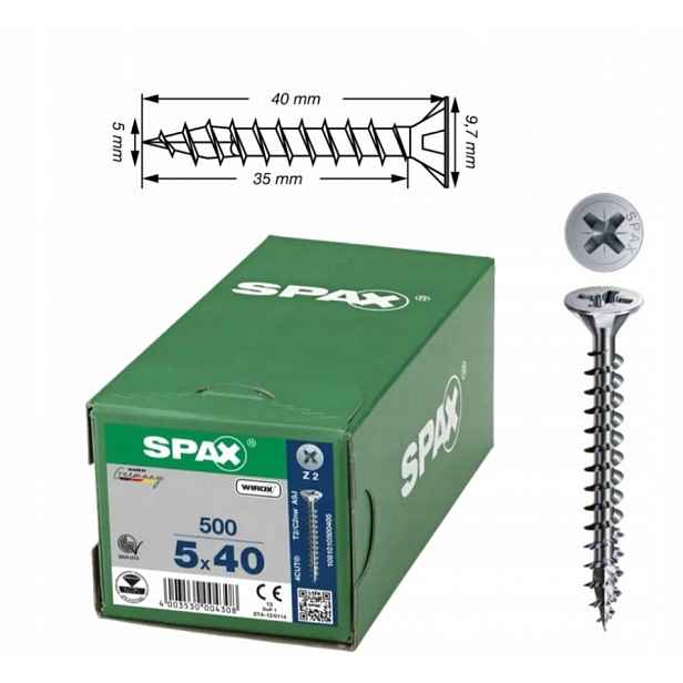 Univerzální vrut do dřeva spax 5 x 40 Wirox 500 ks