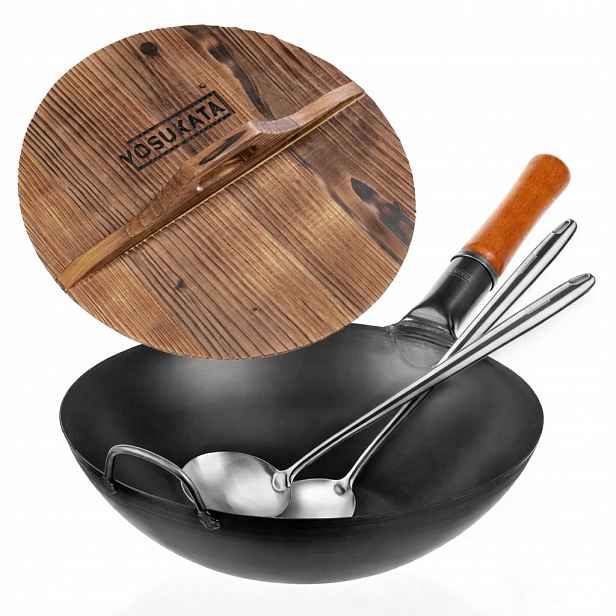 Yosukata Wok 34 cm Sada víček Dřevěná Špachtle Naběračka Indukce Plyn