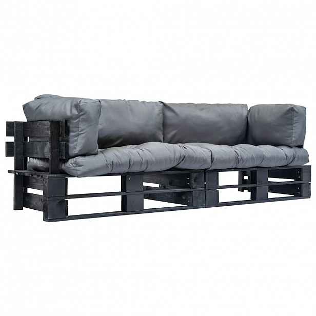 vidaXL 2dílná zahradní pohovka z palet s šedými poduškami borovice