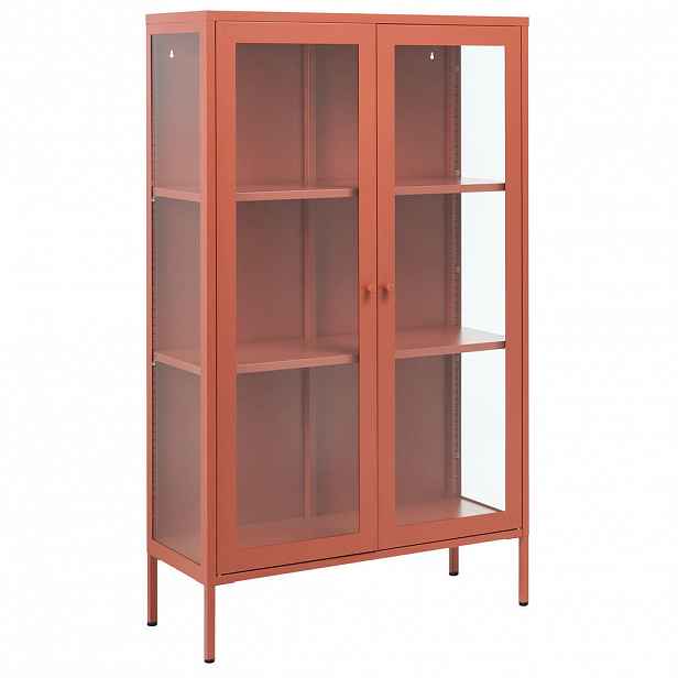 Beliani VITRÍNA se skleněnými dveřmi Kov 90 cm Zlatohnědá Nash