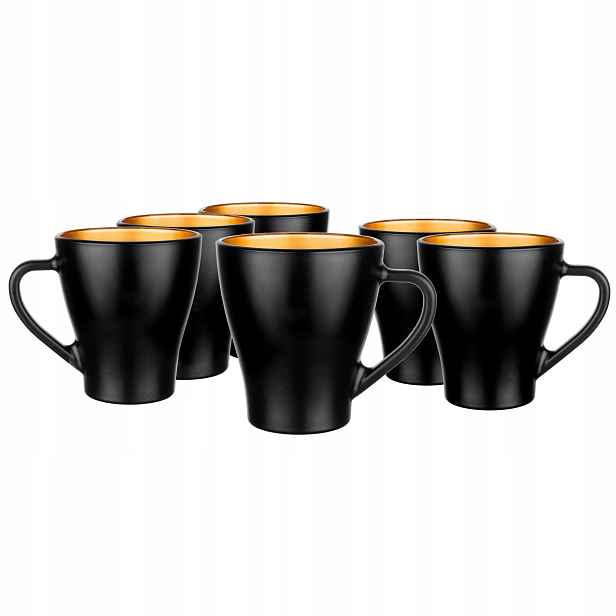 Sada 6 hrnků 360 Ml Černo-zlaté matné Elegantní sada