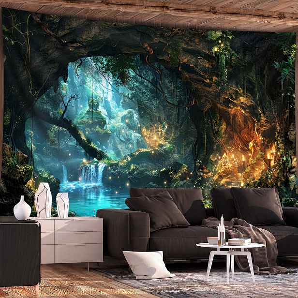 TEMU 1 ks - Extra velká velikost - Fantasy stromová jeskyně Rostliny Krajina Foto Obrovský digitální tisk Tapiserie, Estetický tisk Polyester - pro