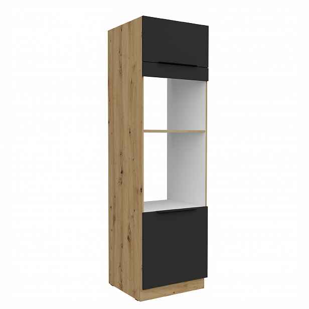 Vysoká skříňka pro vestavnou a mikrovlnou troubu Aria 60 DPM-210 2F Barva korpusu: Dub artisan, Barva dvířek: BL - Black AFM