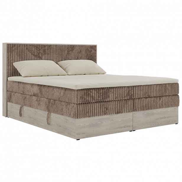 MKS POSTEL BOXSPRING NORDIC KING 200/200 - Hnědá Manšestr - Topper Visco - H4