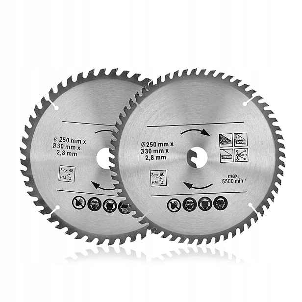 Pilový List 250 MM Tct 48 Zubů A 60 Zubů Průměr 30 MM 2KS
