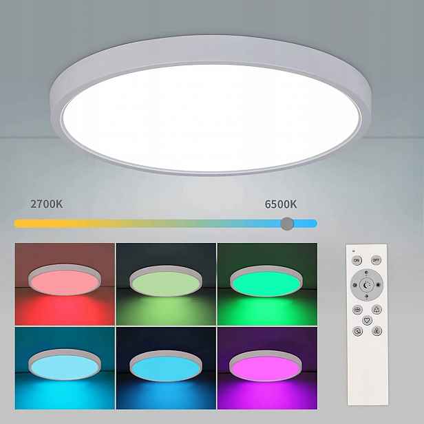 Stropní Led svítidlo kulaté bílé do koupelny s dálkovým ovládáním Rgb IP54