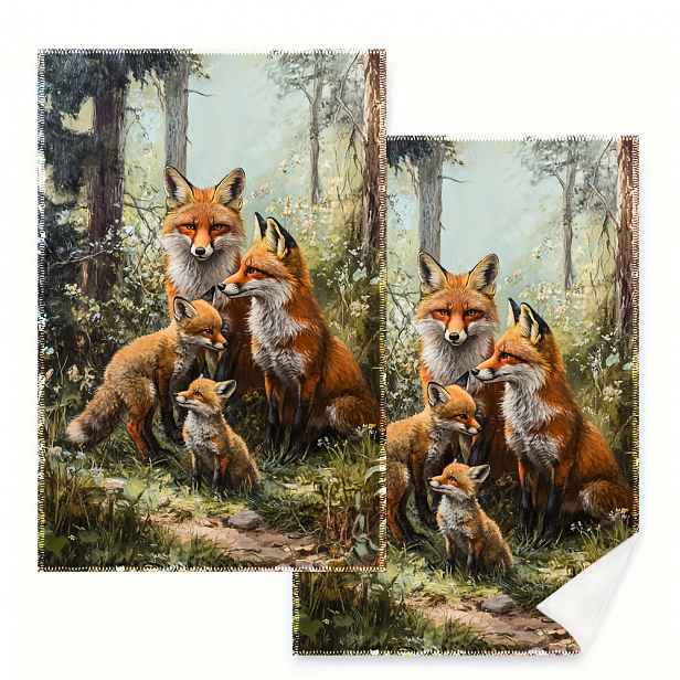 TEMU 2ks Kuchyňské Uteráky s Potiskem Rodiny Lišek na Lesní Glade, 16x24 palců, Dekorativní Uteráky na Vaření, Pečení, Koupelnu - Polyester, Odolné