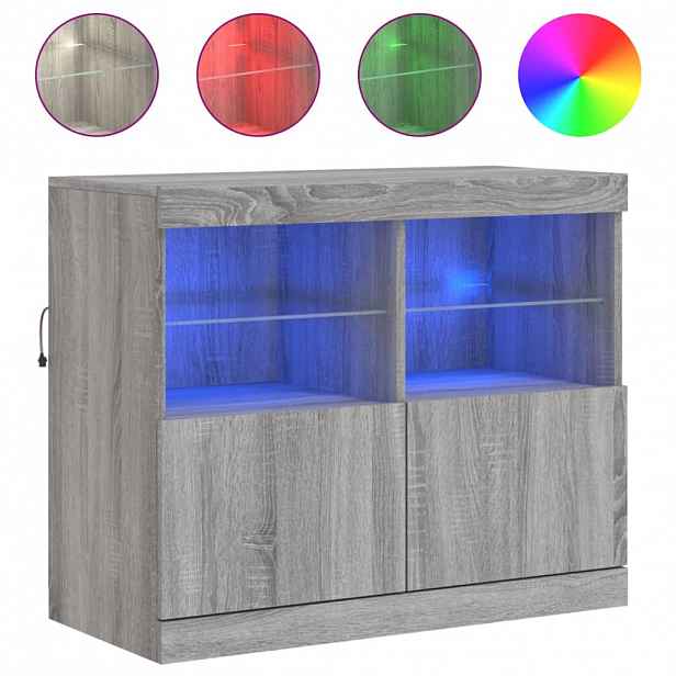 vidaXL Příborník s LED osvětlením šedý sonoma 81 x 37 x 67 cm