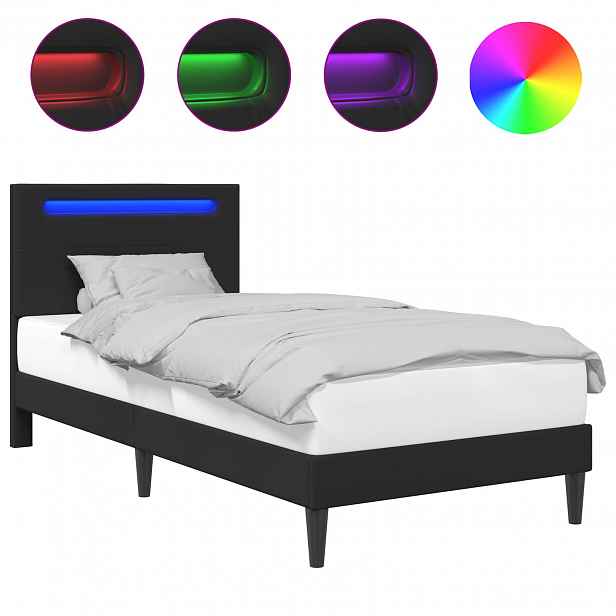 vidaXL Rám postele s LED pásky s čelo Černá 90 x 190 cm Umělá kůže