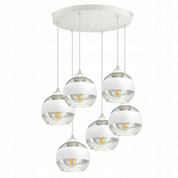 Velká závěsná stropní lampa Bílá Skleněné koule Bílý pás EZ6 Led E27