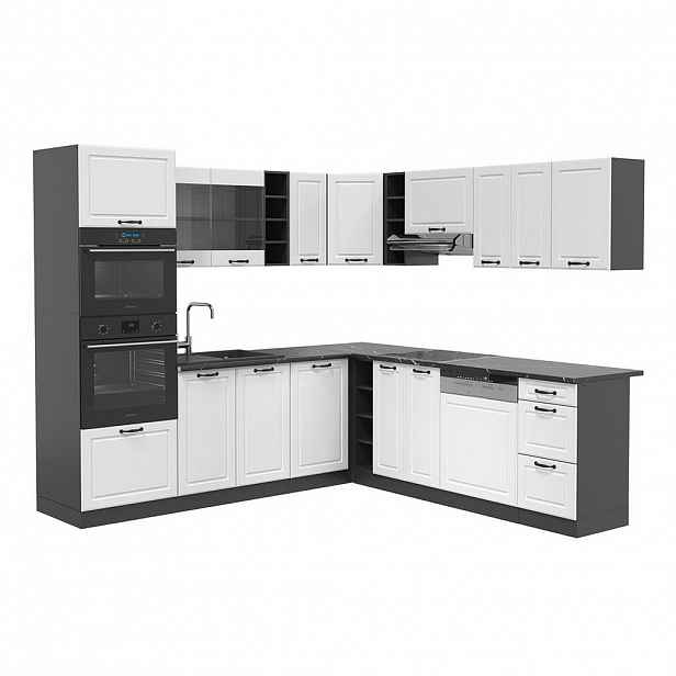 Vicco ROHOVÁ KUCHYŇ R-Line, Bílý venkovský dům/Antracit, 247 x 237 cm, PD Antracit