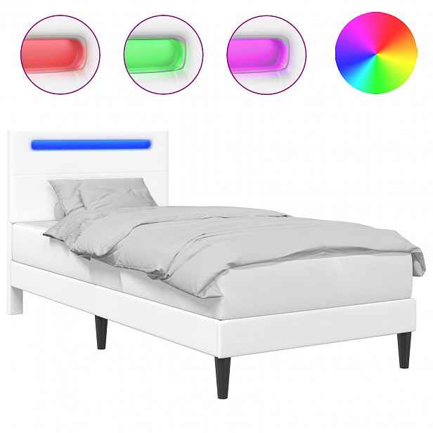 vidaXL Rám postele s LED pásky s čelo Bílá 90 x 190 cm Umělá kůže