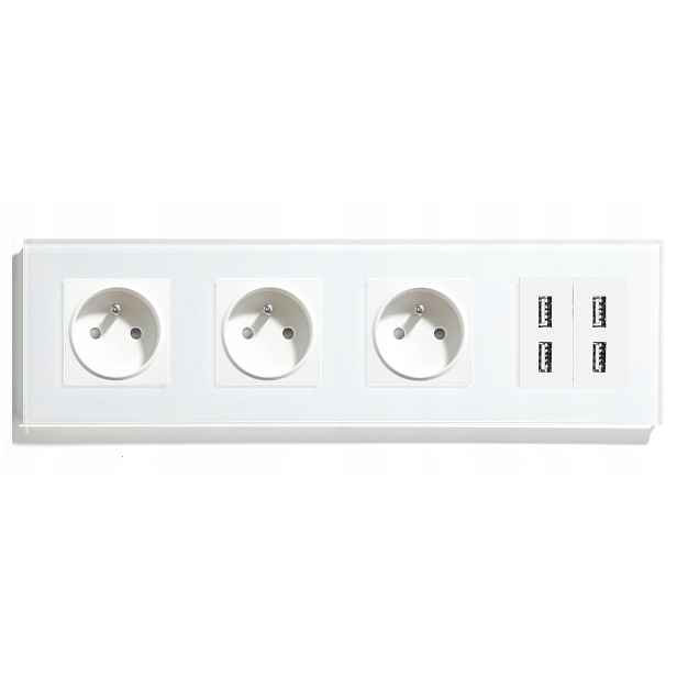 Elektrická Skleněná Zásuvka Čtyřnásobná 4x Usb Rámeček 229 mm Kontakt