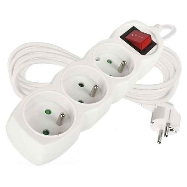 Prodlužovací kabel EMOS 5m, 3 zásuvky, s vypínačem, bílý, PVC, 1,5mm2