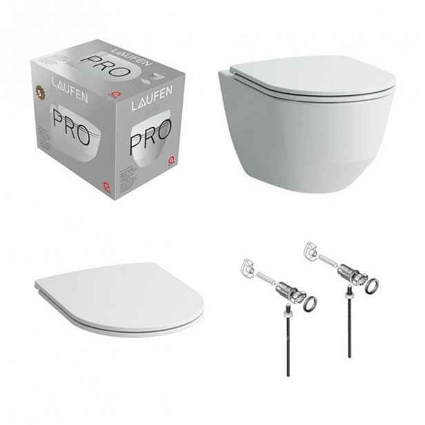 Set závěsného klozetu Laufen PRO 53 cm kapotovaný RIMLESS , včetně sedátka, sady uchycení