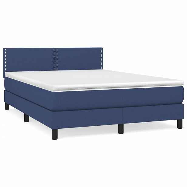 vidaXL Box spring postel s matrací modrá 140x190 cm textil