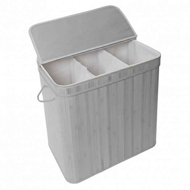 Relaxdays KOŠ NA PRÁDLO Šedý bambus s víkem 150 L
