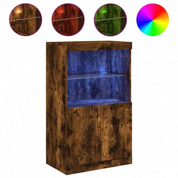 vidaXL Příborník s LED osvětlením kouřový dub 60,5 x 37 x 100 cm