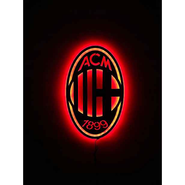 Dřevěný obraz Fotbal Milan Nástěnná Dekorace Dárek Noční Lampa Led