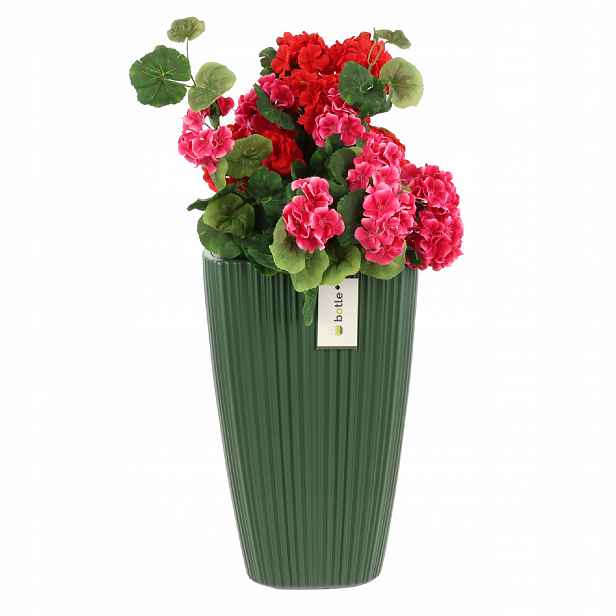 Květináč s vysokou vložkou čtvercový H 60 cm, zelené drážky, stylový