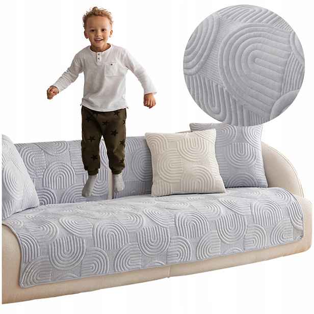 Přehozová Podložka Na Pohovku 90 x 210 cm, Světle Šedá, Konvexní Vzor
