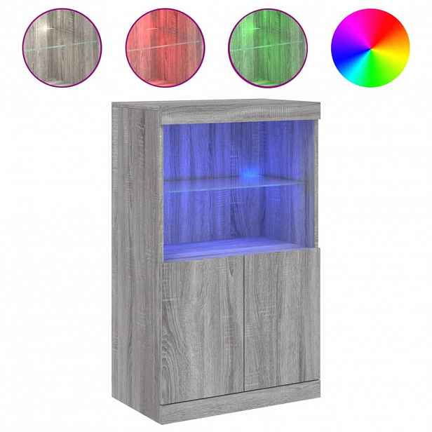 vidaXL Příborník s LED osvětlením šedý sonoma 60,5 x 37 x 100 cm