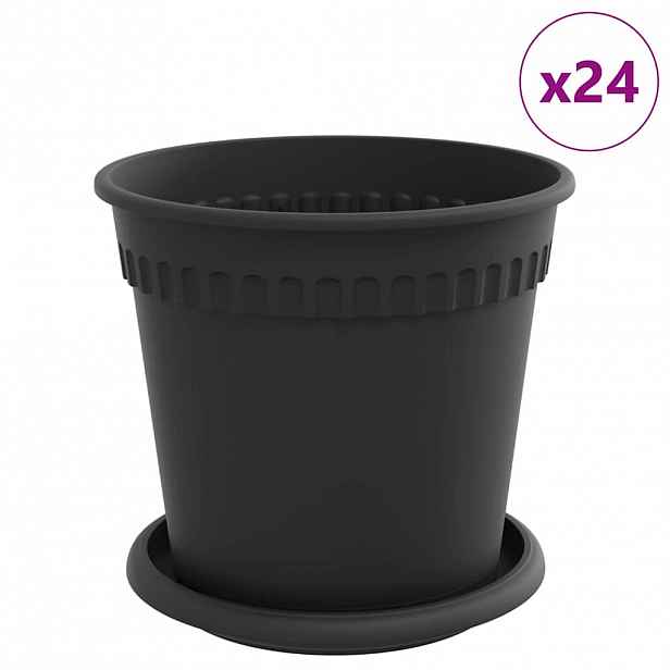 vidaXL Květináče 24 ks Černá Plast
