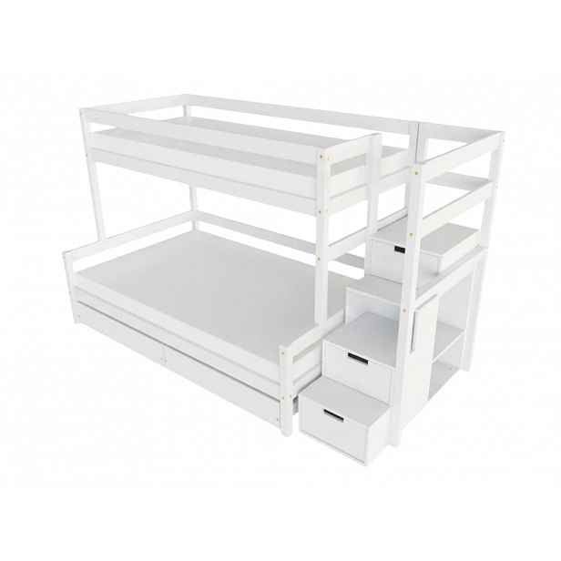 Benlemi Patrová postel LUCKY s úložnými schody 90x200, 120x200 cm Zvolte barvu: Bílá, Zvolte šuplík: Dvojitý úložný šuplík, Zvolte stranu: Vpravo