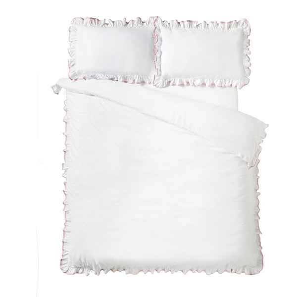 Bílé/růžové povlečení na dvoulůžko 200x200 cm So Soft Mono Frill – Catherine Lansfield