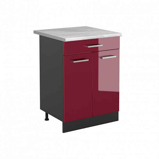 Vicco SPODNÍ SKŘÍŇKA KUCHYŇSKÉ LINKY R-Line, Červená vysoký lesk/Antracit, 60 cm se zásuvkou pracovná doska Mramor