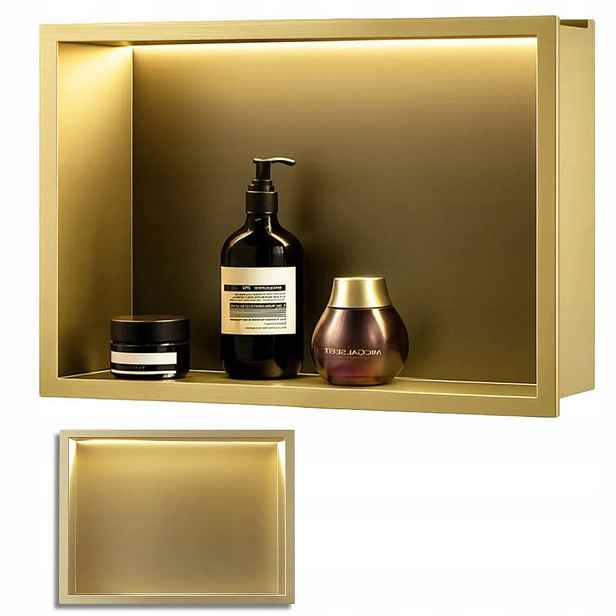 Výklenová police Zlatá Led Nerezová Ocel 45x30x10 cm pro zabudování Rea
