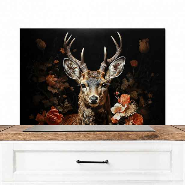 MuchoWow KUCHYŇSKÁ ZÁSTĚNA Jelen - Zvíře - Květiny - Příroda - Botanický 80x55 cm