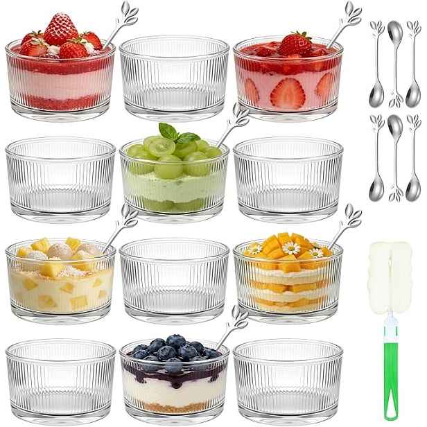 Sada 12 x Poháry na dezerty 200 Ml 12 x Lžíce s žebrovanými miskami
