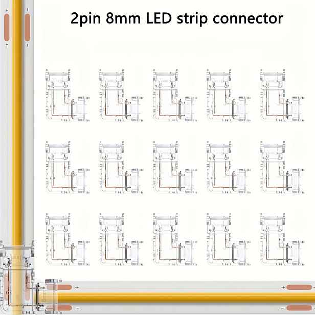 TEMU Průhledné 8mm 2pinové konektory pro COB LED pásky, bezmezerové rohové konektory ve tvaru L, bezpájecí prodlužovací adaptéry pro COB LED pásky,