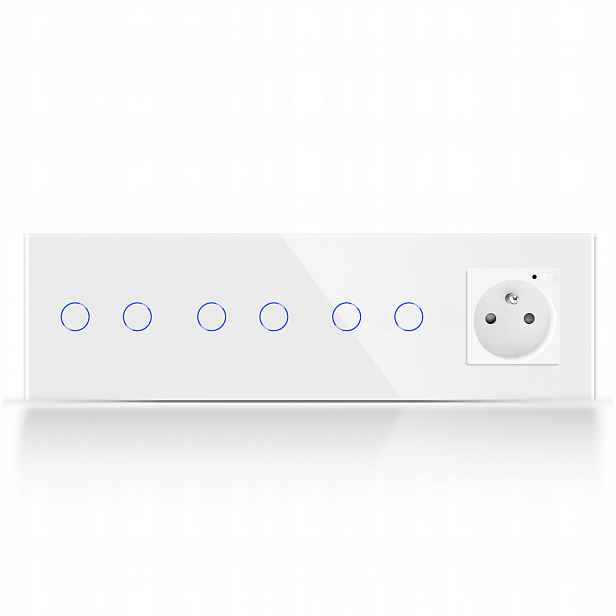 Inteligentní Dotykový Spínač 2+2+2 Zásuvka Skleněný Vypínač Wifi Tuya
