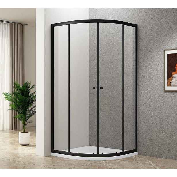 AQUALINE - ARLETA BLACK čtvrtkruhová sprchová zástěna 800x800, čiré sklo BLS800