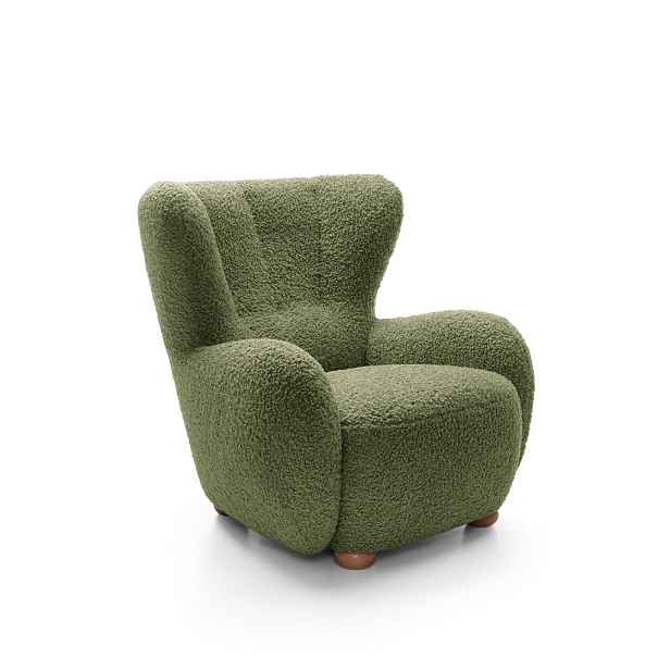 MASSENO KLASICKÉ ČALOUNĚNÉ RELAXAČNÍ KŘESLO MIST, látka bouclé, zelené