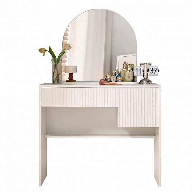 Modfu TOALETNÍ stolek z MDF 90x135x40 cm bílý se zrcadlem, 2 zásuvkami a policí