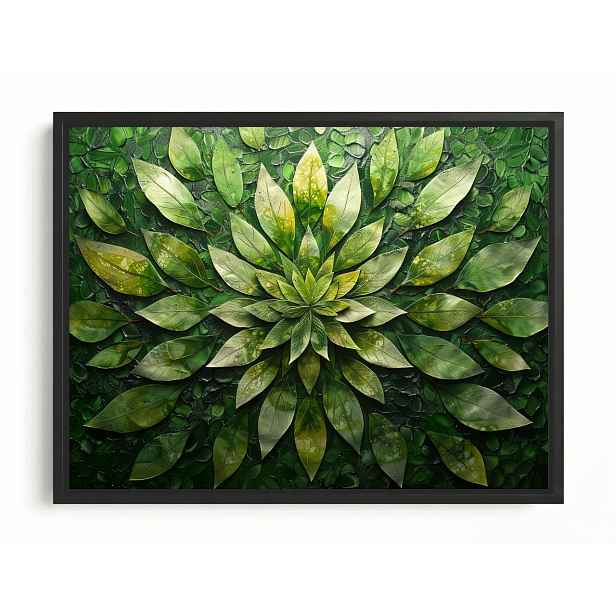 Obraz Rám Americký Box Zelená Mandala Z Listů Příroda Abstrakce 80x60